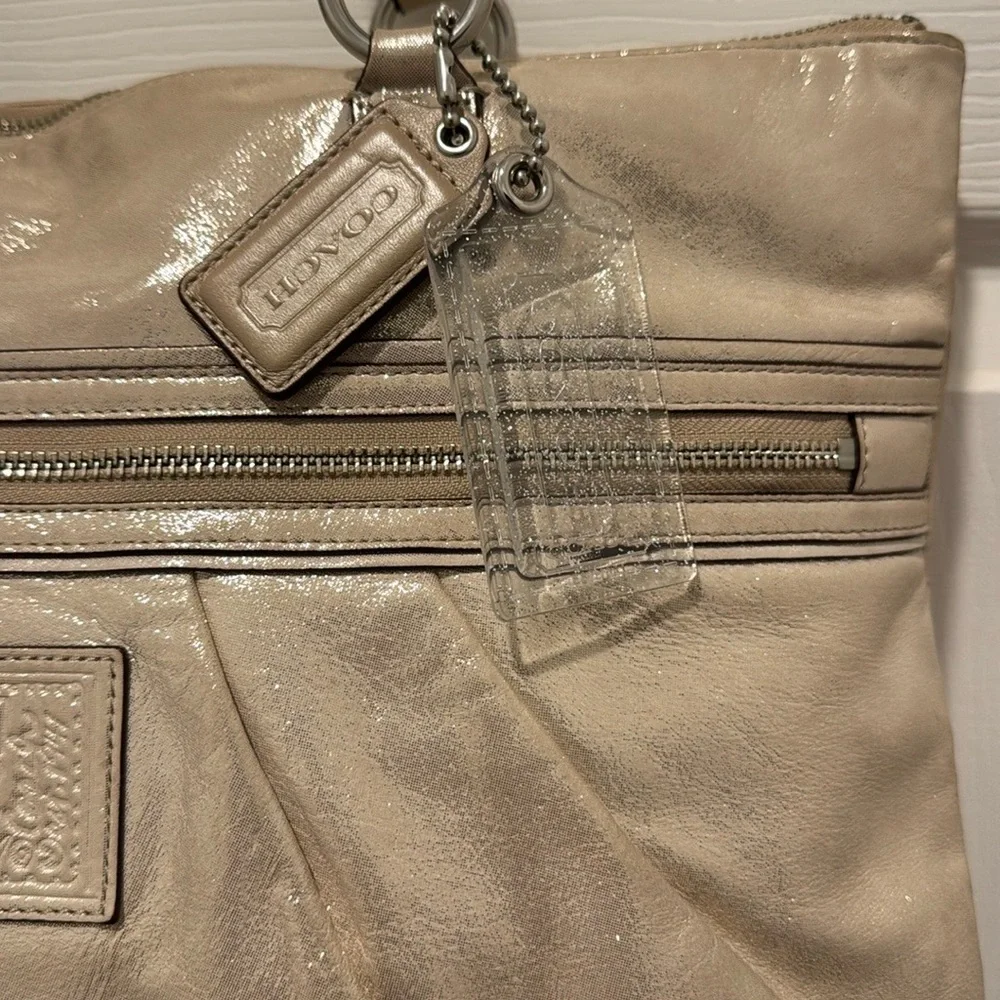 Coach Poppy Metallic Gold Champagne Leather‎ Large Tote Bag Purse #H1281-F20441